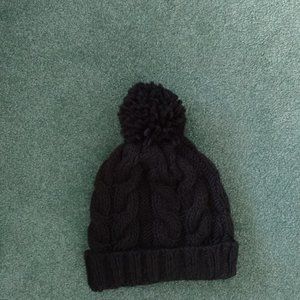 Ladies winter black hat, pom with cuff, Hibou, acrylic, new